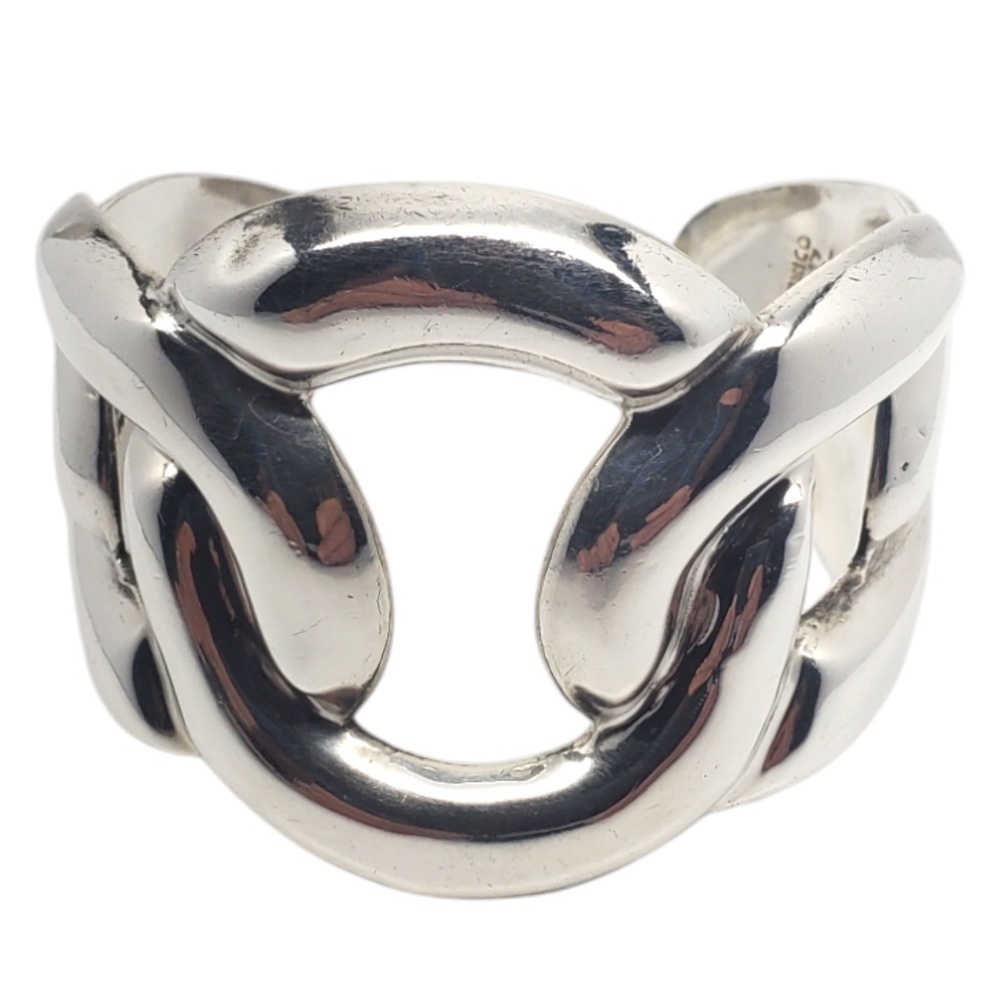 Taxco Mexico Sterling Silver Oversized Interlocking Cuff Bracelet #20572